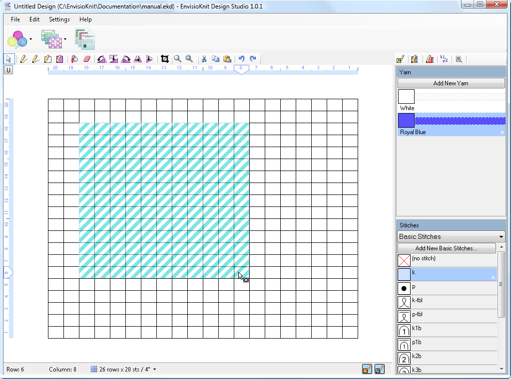 Chart Editor: Editing Stitches - EnvisioKnit Design Studio User's Manual